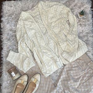 EUC Thread & Supply Suede-like Ivory Perforated Zip Up Bomber Jacket Small